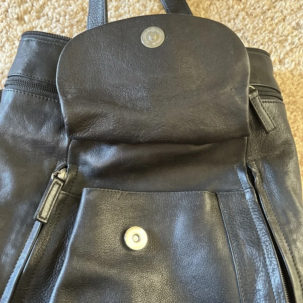 GREAT AMERICAN LEATHERWORKS Black Genuine Leather Organizer‎ Backpack NWOT